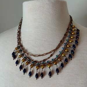 Vintage Michal Golan multi-strand necklace, blue, gold